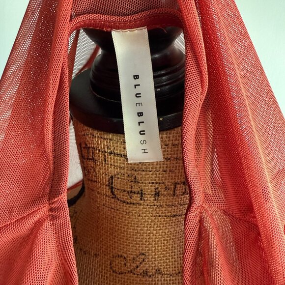 Blue Blush • Red Rust Orange Sheer Mesh Cropped Top | Women’s S/M - Picture 9 of 10